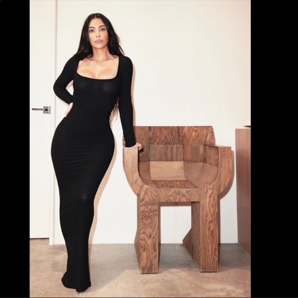 NEW SKIMS Soft Lounge Long Sleeve Dress Black XL